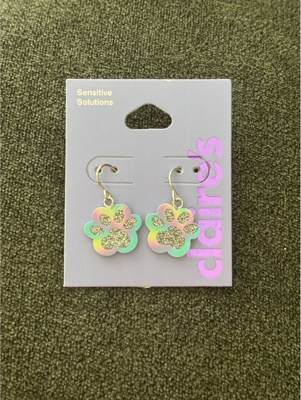 Claire's Sensitive Solutions Rainbow Glitter Paw Print Drop Earrings